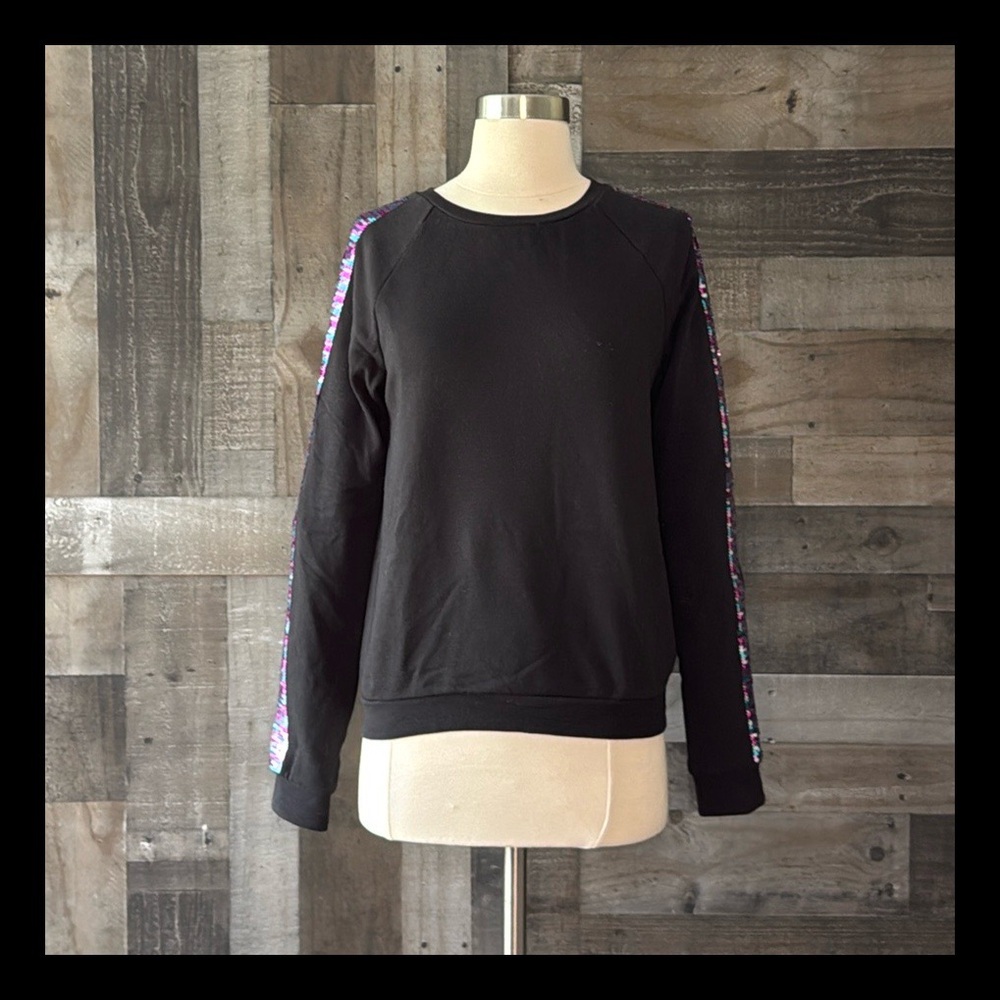 H&M black sweatshirt girls size 16 rainbow flip sequins dark feminine witchy